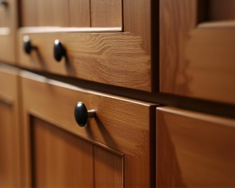 Detailed shot of wooden cabinetry