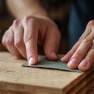 Hands sanding a piece of wood